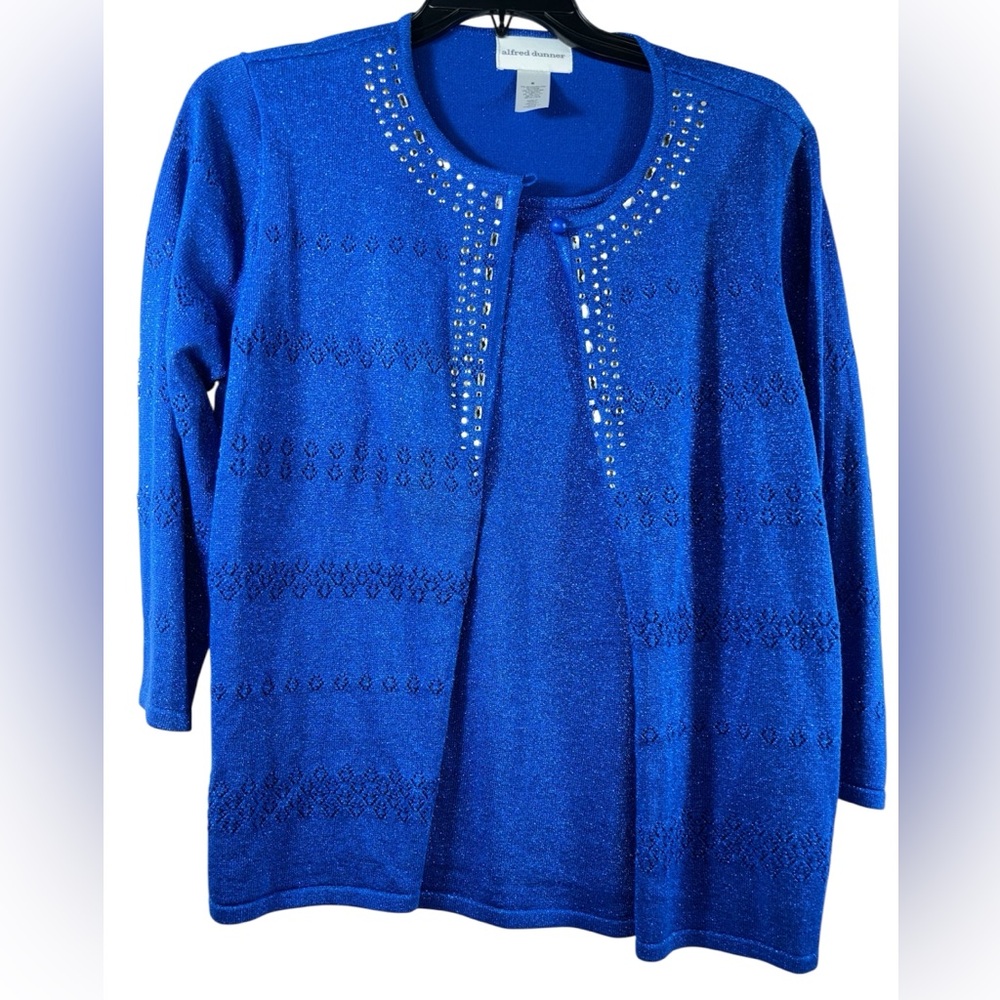 Alfred Dunner Cobalt Blue Twinset Built in Cami one Button Sweater Size Womens M - Picture 2 of 11